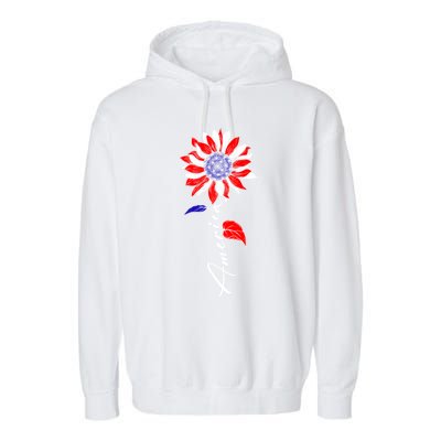 America Sunflower Patriotic Graphic 4th Of July Gift Garment-Dyed Fleece Hoodie