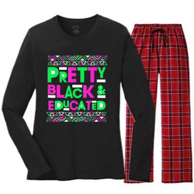 AKA Sorority Pretty Black Educated Black History Month Gift Women's Long Sleeve Flannel Pajama Set 