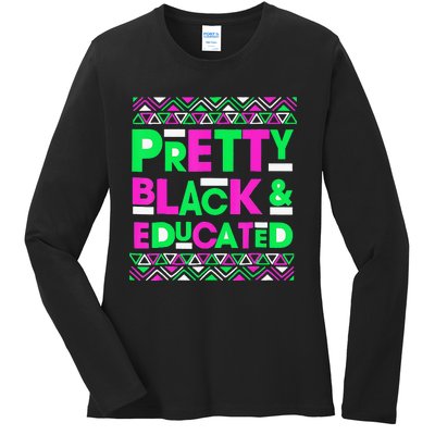 AKA Sorority Pretty Black Educated Black History Month Gift Ladies Long Sleeve Shirt