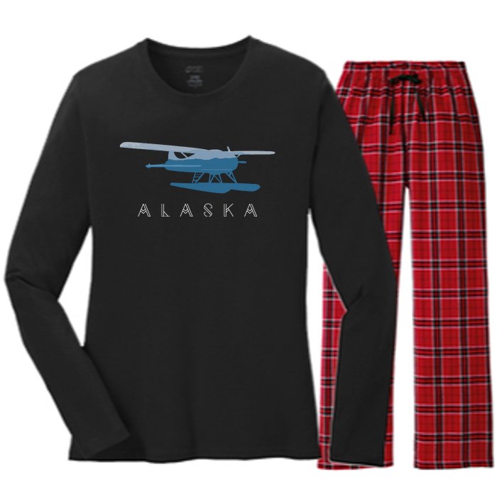 Alaska Sea Plane Seaplane Pilot Alaskan Landscape Women's Long Sleeve Flannel Pajama Set 