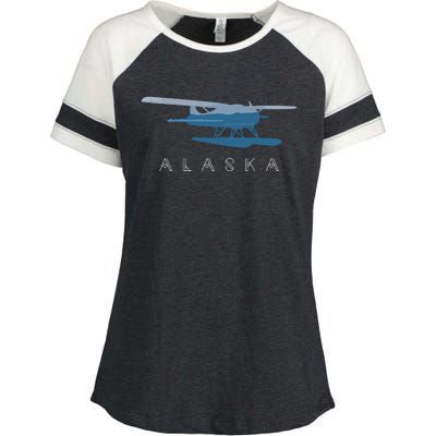 Alaska Sea Plane Seaplane Pilot Alaskan Landscape Enza Ladies Jersey Colorblock Tee