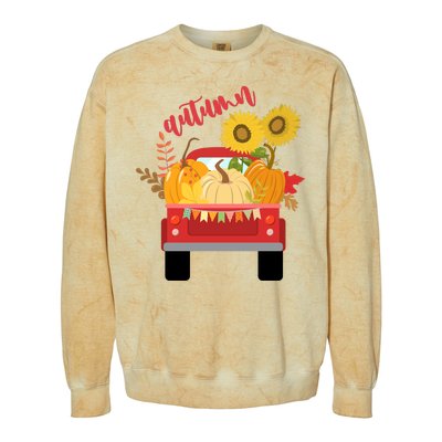 Autumn Sunflower Pumpkin Vintage Truck Colorblast Crewneck Sweatshirt