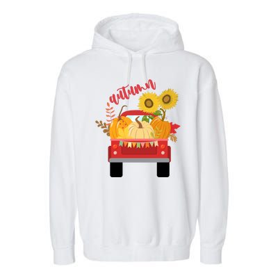 Autumn Sunflower Pumpkin Vintage Truck Garment-Dyed Fleece Hoodie