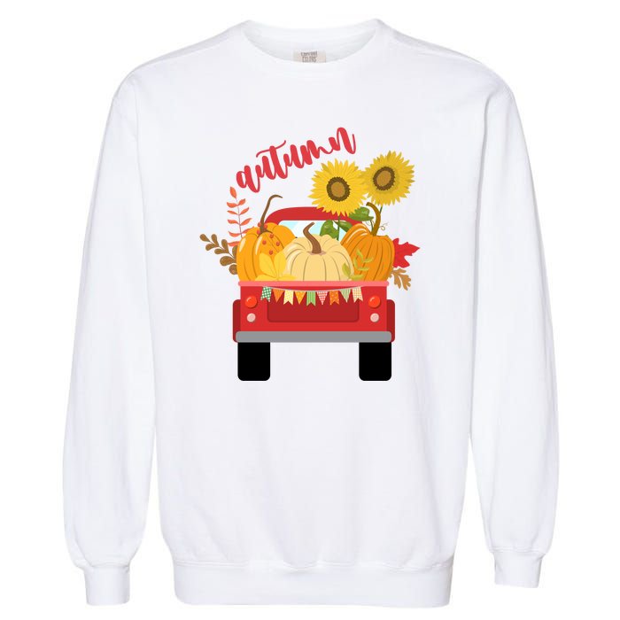 Autumn Sunflower Pumpkin Vintage Truck Garment-Dyed Sweatshirt