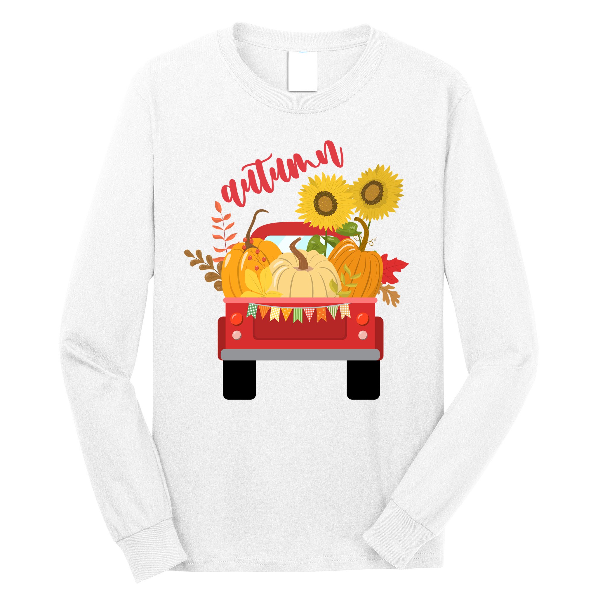 Autumn Sunflower Pumpkin Vintage Truck Long Sleeve Shirt
