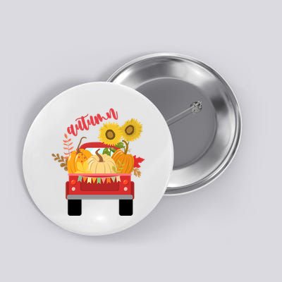 Autumn Sunflower Pumpkin Vintage Truck Button