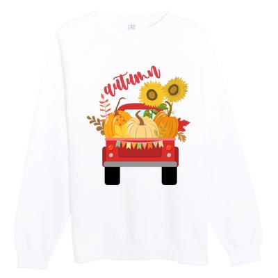 Autumn Sunflower Pumpkin Vintage Truck Premium Crewneck Sweatshirt