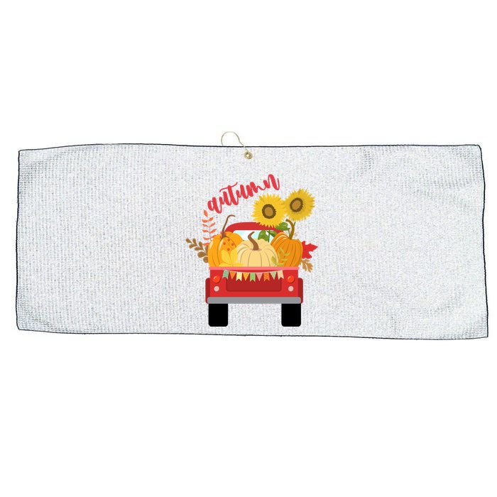 Autumn Sunflower Pumpkin Vintage Truck Large Microfiber Waffle Golf Towel