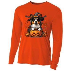 Australian Shepherd Pumpkin Halloween Thanksgiving Cooling Performance Long Sleeve Crew