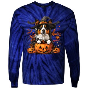 Australian Shepherd Pumpkin Halloween Thanksgiving Tie-Dye Long Sleeve Shirt