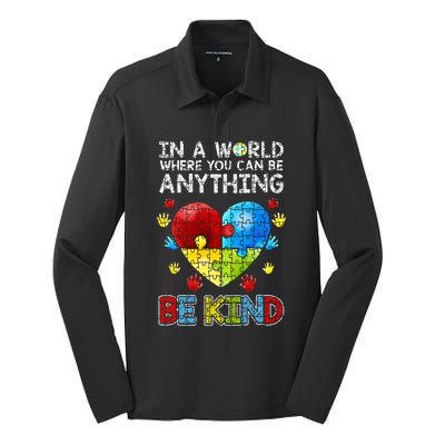 Autistic Support Puzzle Be Kind Autism Awareness Gift Silk Touch Performance Long Sleeve Polo