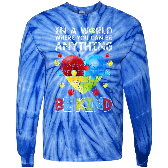 Autistic Support Puzzle Be Kind Autism Awareness Gift Tie-Dye Long Sleeve Shirt