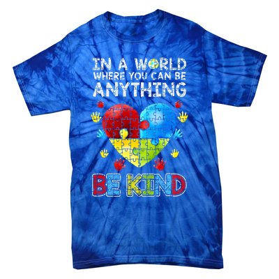 Autistic Support Puzzle Be Kind Autism Awareness Gift Tie-Dye T-Shirt