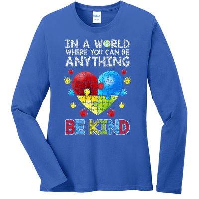 Autistic Support Puzzle Be Kind Autism Awareness Gift Ladies Long Sleeve Shirt