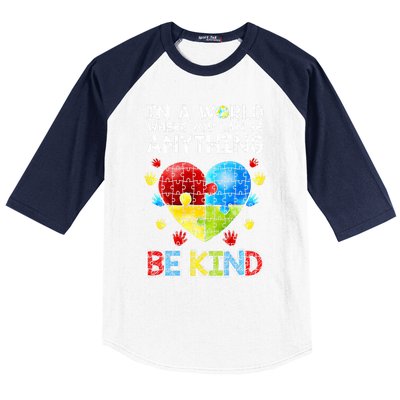 Autistic Support Puzzle Be Kind Autism Awareness Gift Baseball Sleeve Shirt