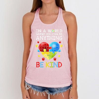 Autistic Support Puzzle Be Kind Autism Awareness Gift Women's Knotted Racerback Tank