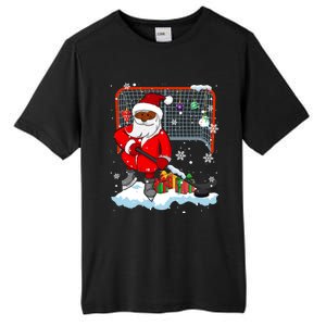 Afro Santa Playing Hockey Xmas Black Afro Hockey Player Gift Tall Fusion ChromaSoft Performance T-Shirt