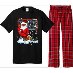 Afro Santa Playing Hockey Xmas Black Afro Hockey Player Gift Pajama Set