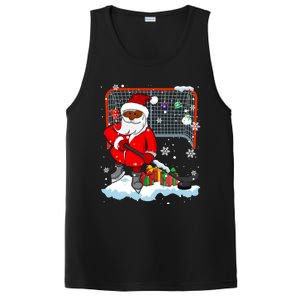 Afro Santa Playing Hockey Xmas Black Afro Hockey Player Gift PosiCharge Competitor Tank