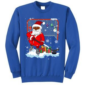 Afro Santa Playing Hockey Xmas Black Afro Hockey Player Gift Sweatshirt