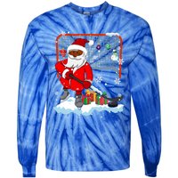 Afro Santa Playing Hockey Xmas Black Afro Hockey Player Gift Tie-Dye Long Sleeve Shirt