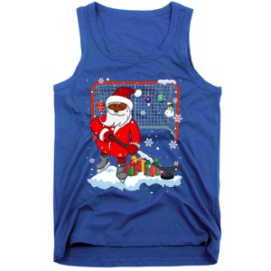 Afro Santa Playing Hockey Xmas Black Afro Hockey Player Gift Tank Top