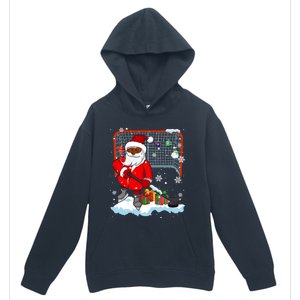 Afro Santa Playing Hockey Xmas Black Afro Hockey Player Gift Urban Pullover Hoodie