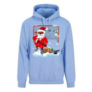 Afro Santa Playing Hockey Xmas Black Afro Hockey Player Gift Unisex Surf Hoodie