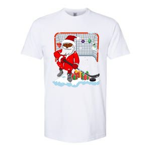 Afro Santa Playing Hockey Xmas Black Afro Hockey Player Gift Softstyle CVC T-Shirt