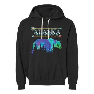 Alaska State Pride Alaska Northern Lights Alaskan Bear Garment-Dyed Fleece Hoodie