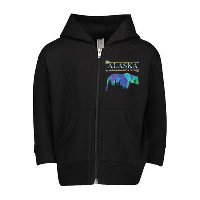 Alaska State Pride Alaska Northern Lights Alaskan Bear Toddler Zip Fleece Hoodie