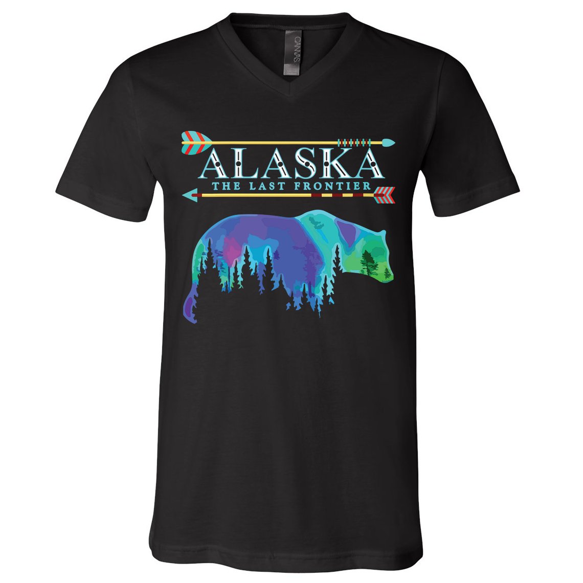 Alaska State Pride Alaska Northern Lights Alaskan Bear V-Neck T-Shirt