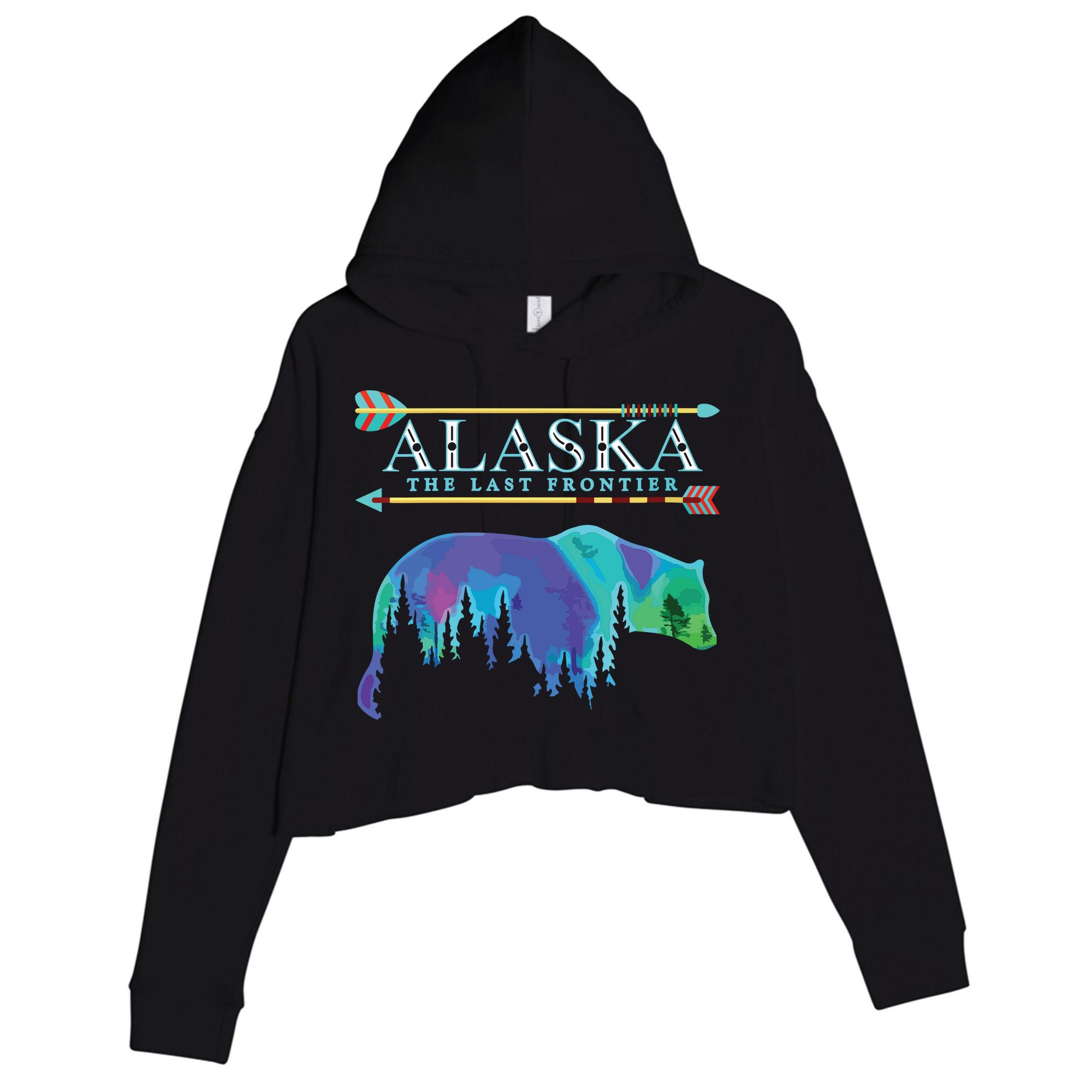 Alaska State Pride Alaska Northern Lights Alaskan Bear Crop Fleece Hoodie