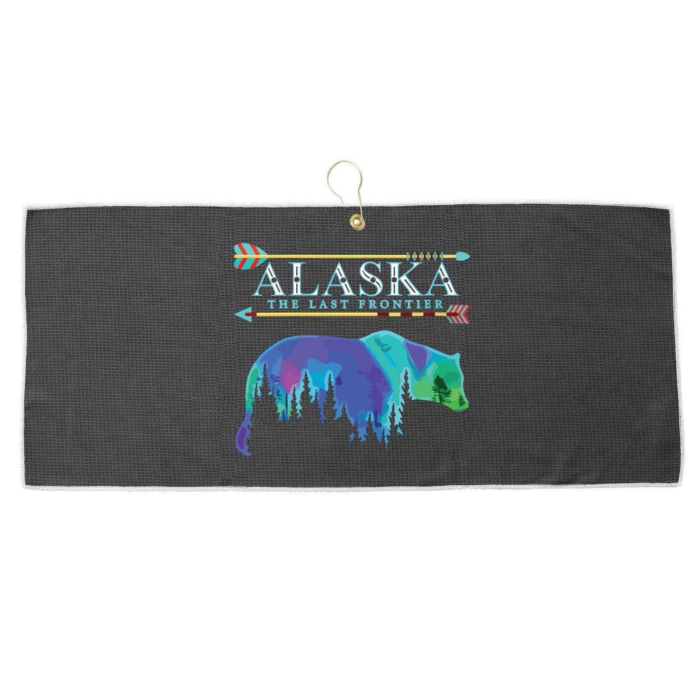 Alaska State Pride Alaska Northern Lights Alaskan Bear Large Microfiber Waffle Golf Towel