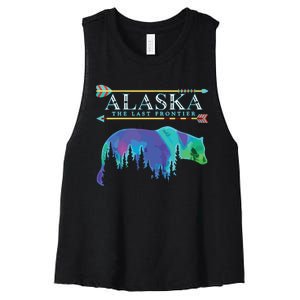 Alaska State Pride Alaska Northern Lights Alaskan Bear Women's Racerback Cropped Tank