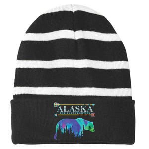 Alaska State Pride Alaska Northern Lights Alaskan Bear Striped Beanie with Solid Band