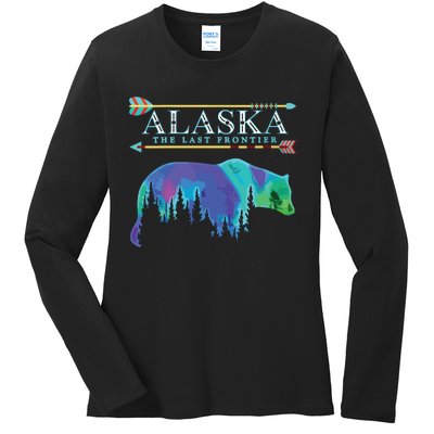 Alaska State Pride Alaska Northern Lights Alaskan Bear Ladies Long Sleeve Shirt