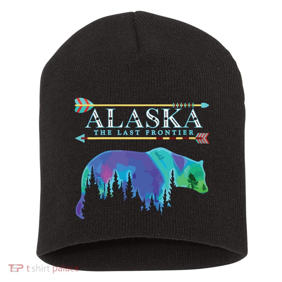 Alaska State Pride Alaska Northern Lights Alaskan Bear Short Acrylic Beanie