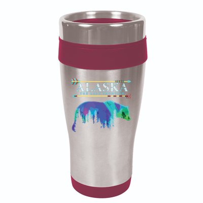 Alaska State Pride Alaska Northern Lights Alaskan Bear 16oz Travel Tumbler