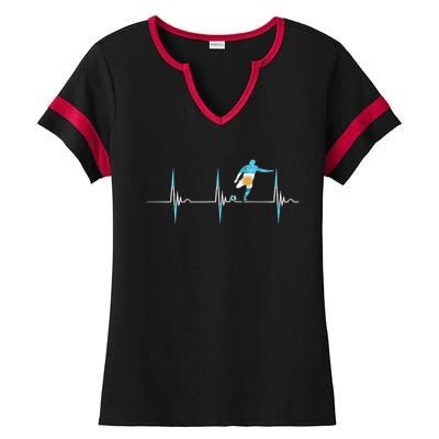 Argentina Soccer Player Ball Heartbeat EKG Pulse Argentina Ladies Halftime Notch Neck Tee