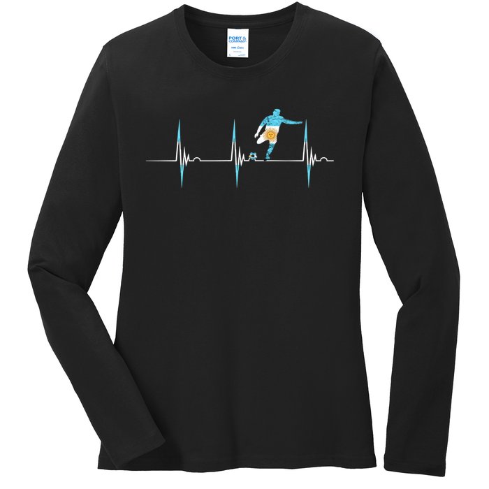 Argentina Soccer Player Ball Heartbeat EKG Pulse Argentina Ladies Long Sleeve Shirt