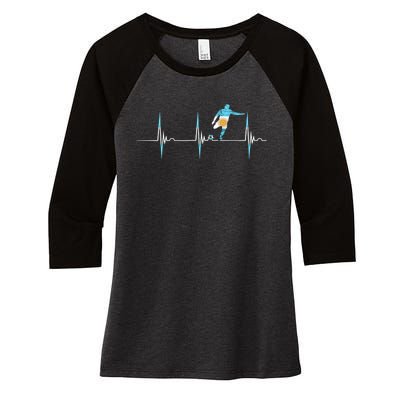 Argentina Soccer Player Ball Heartbeat EKG Pulse Argentina Women's Tri-Blend 3/4-Sleeve Raglan Shirt