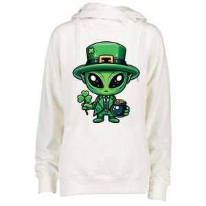 Alien St PatrickS Day Funny Leprechaun Womens Funnel Neck Pullover Hood