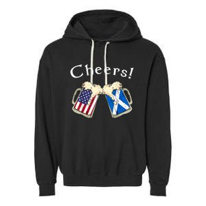 American Scottish Patriot US Flag Beer Drinks Scotland Grown Garment-Dyed Fleece Hoodie