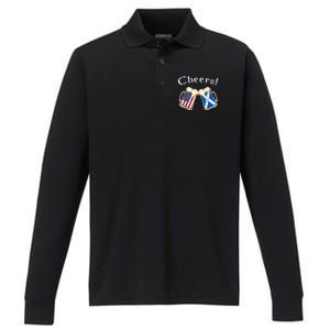 American Scottish Patriot US Flag Beer Drinks Scotland Grown Performance Long Sleeve Polo