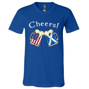 American Scottish Patriot US Flag Beer Drinks Scotland Grown V-Neck T-Shirt