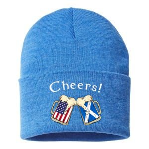 American Scottish Patriot US Flag Beer Drinks Scotland Grown Sustainable Knit Beanie