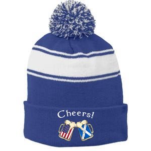 American Scottish Patriot US Flag Beer Drinks Scotland Grown Stripe Pom Pom Beanie