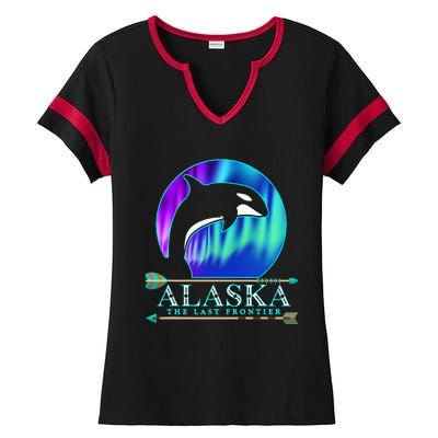 Alaska State Pride Alaska Northern Lights Alaskan Orca Whale Ladies Halftime Notch Neck Tee