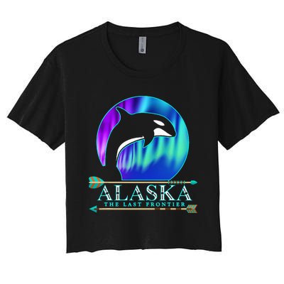 Alaska State Pride Alaska Northern Lights Alaskan Orca Whale Women's Crop Top Tee